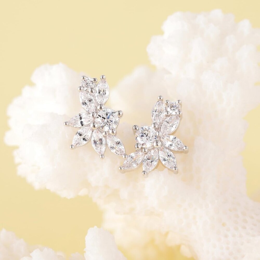 Stud Earrings Silver 925 CZ Hypoallergenic Bridal Wedding Gift - Picture 6 of 6